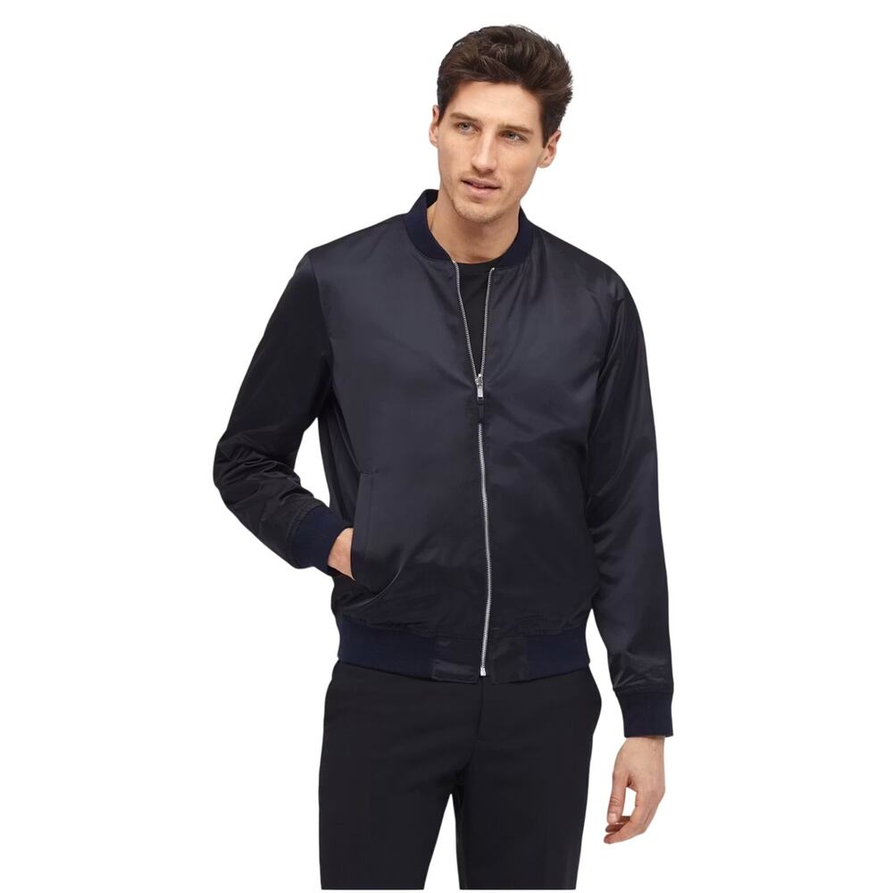 Bonobos Black Satin Bomber Jacket, Slim Fit, Full Zip Lightweight, Men's Small